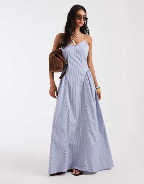 ONLY dropped waist maxi dress in light blue stripes