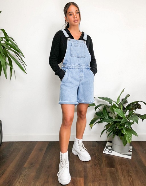Only dungaree shorts in acid wash blue