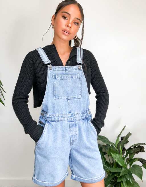 Only dungaree shorts in acid wash blue