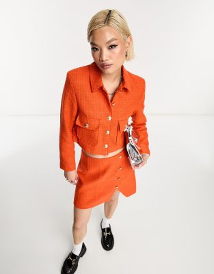 Only - Durchgeknöpfte Jacke aus Tweed in Orange, Kombiteil