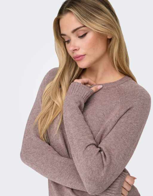 ONLY – Dzianinowy sweter zakładany przez głowę w kolorze różowego brązu, 4 z 4