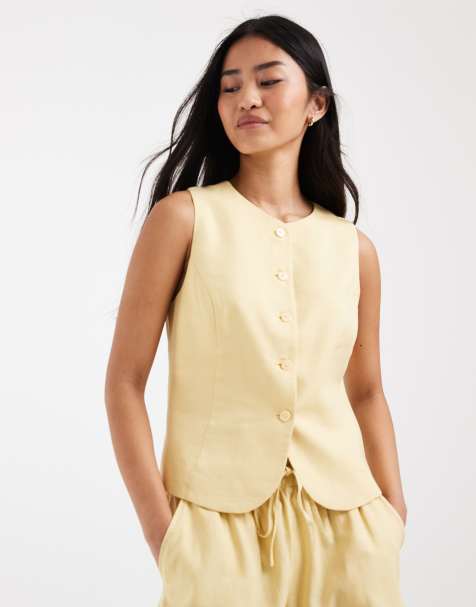 ONLY - Elegant gilet van linnenmix in lichtgeel, deel van co-ord set - view 1