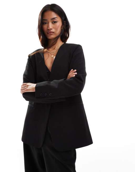 ONLY - Elegante blazer zonder kraag in zwart, deel van co-ord set 