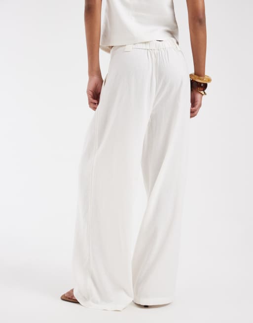 ONLY - Elegante broek van linnenmix met wijde pijpen in wit, deel van co-ord set, 4 van 5