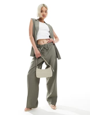 Only - Elegante Hose in Salbeigrau mit geradem Beinschnitt und Kordeldetail, Kombiteil-Grün