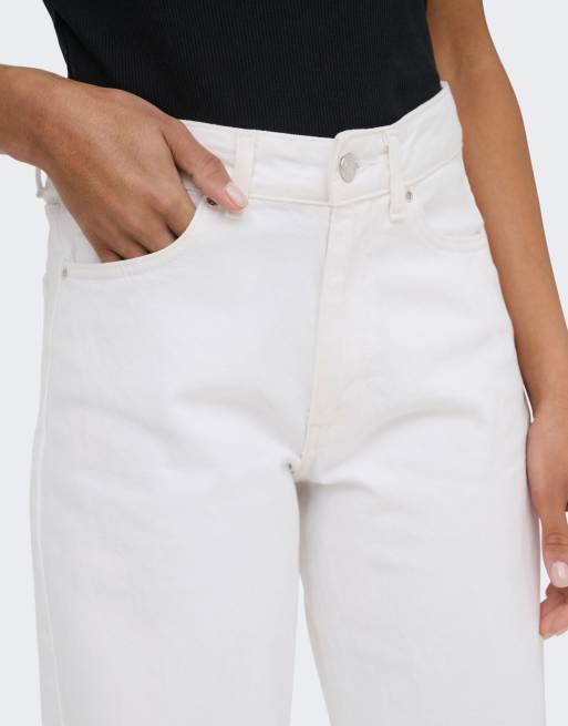 ONLY Ella Jeans mit mittlerer Leibhöhe, weitem Bein und umgeschlagenem Saum in Weiß, 4 von 5
