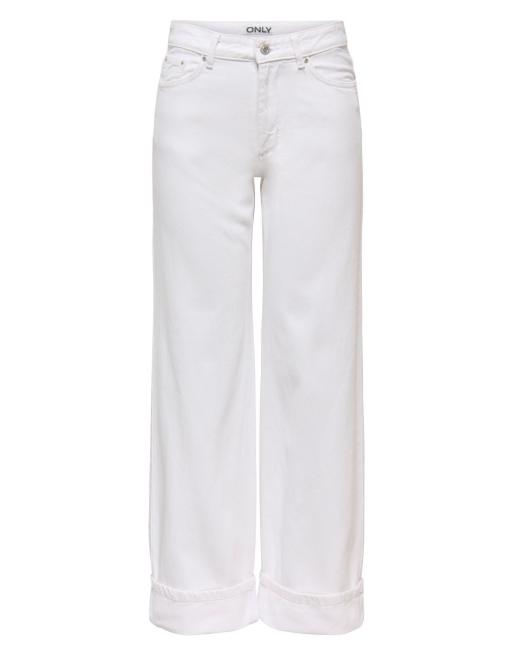 ONLY Ella Jeans mit mittlerer Leibhöhe, weitem Bein und umgeschlagenem Saum in Weiß, 5 von 5