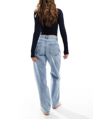 Only Ella Mid Waist Straight Leg Jeans In Blue