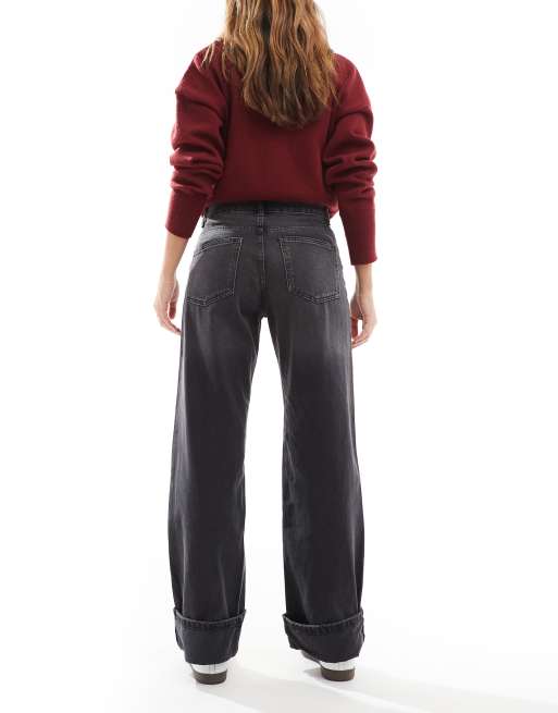 ONLY – Ella – Svarta, tvättade jeans med medelhög midja och uppvikta ben, 3 av 5