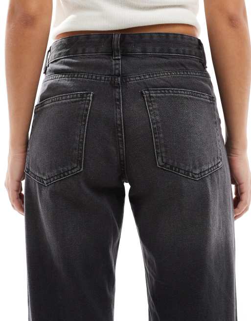ONLY – Ella – Svarta, tvättade jeans med medelhög midja och uppvikta ben, 4 av 5