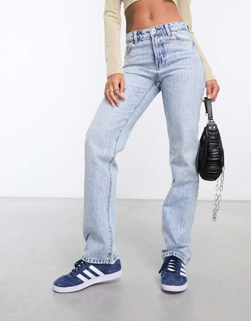 ONLY Blue Mid Rise Straight Leg Jeans