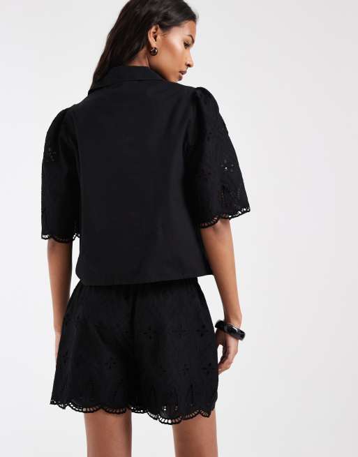 ONLY embroidery details shorts co-ord in black, 4 of 5