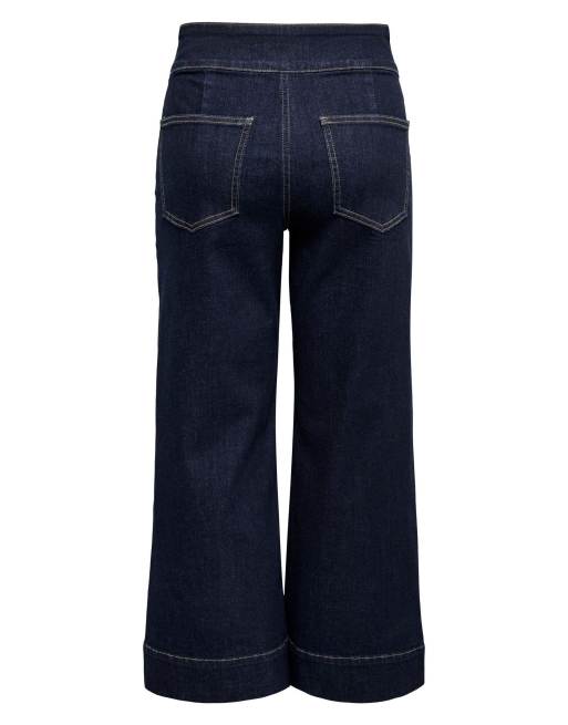 ONLY Emilia de talle alto y corte ancho vaqueros cropped en denim azul oscuro, 7 de 7