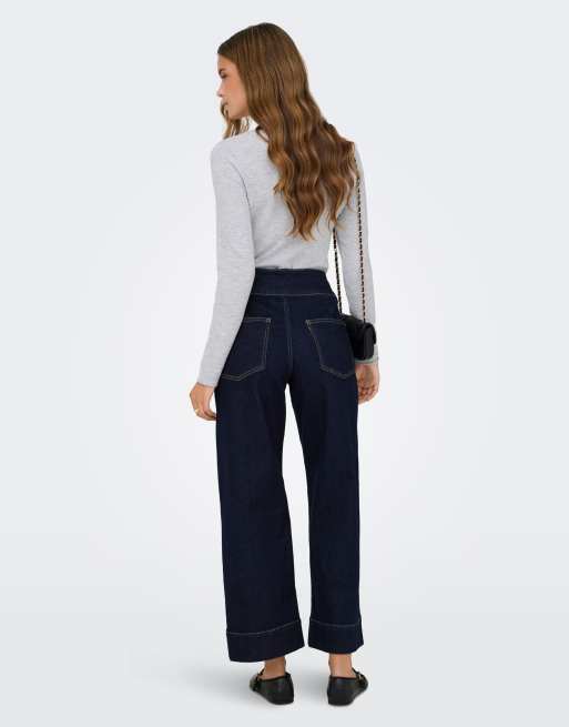 ONLY Emilia High-Waist Cropped Jeans mit Knöpfen in Goldoptik, blaues Denim, 2 von 7