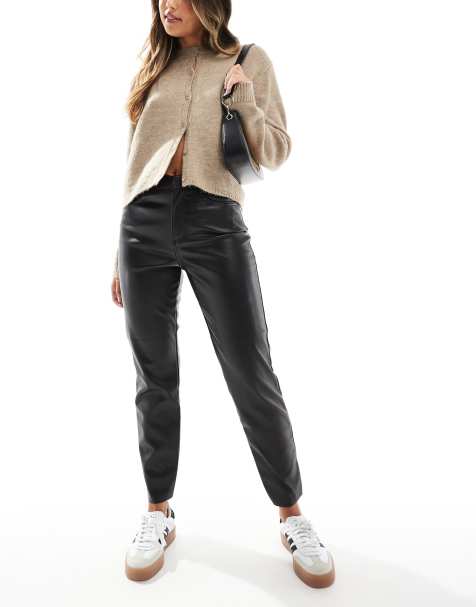 ONLY Emily faux leather ankle trousers in black 