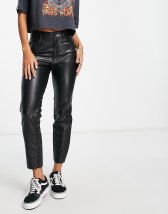 Topshop Petite faux leather high waisted peg trouser in taupe | ASOS