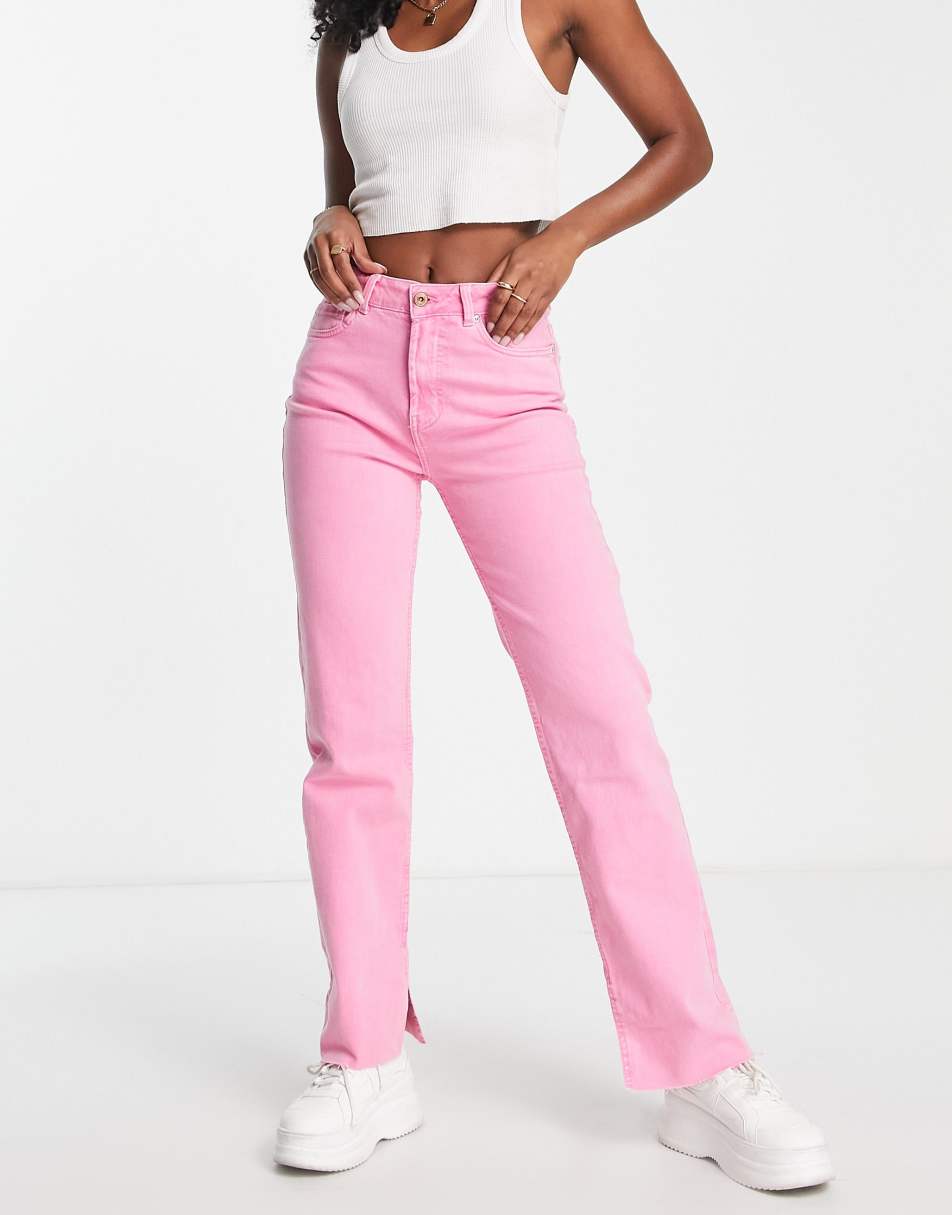 Pieces Petite Peggy flared jeans in pink