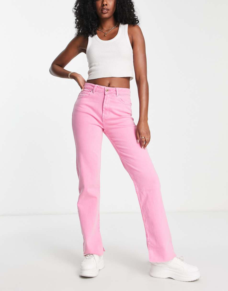 Pieces Petite Peggy flared jeans in pink