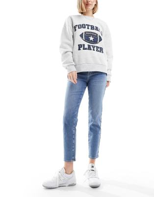 Only Emily High Rise Straight Leg Ankle Jeans In Mid Wash Blue