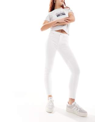 Only Emily high waist straight leg jeans in ecru-White