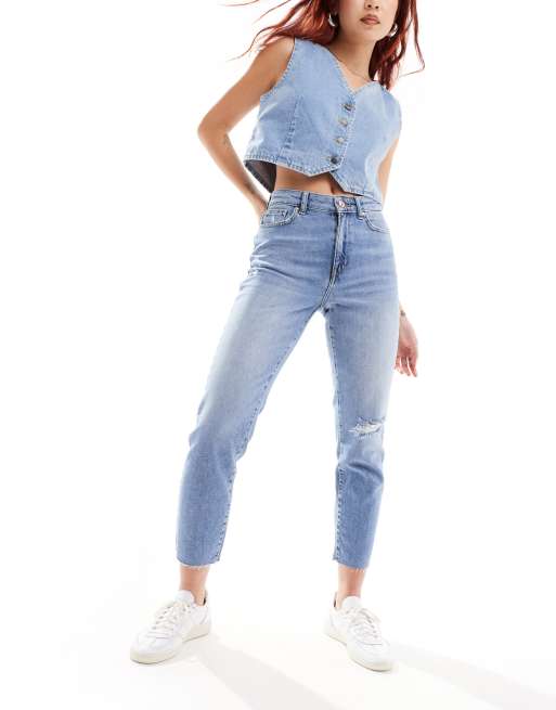 Distressed blue hot sale jeans womens