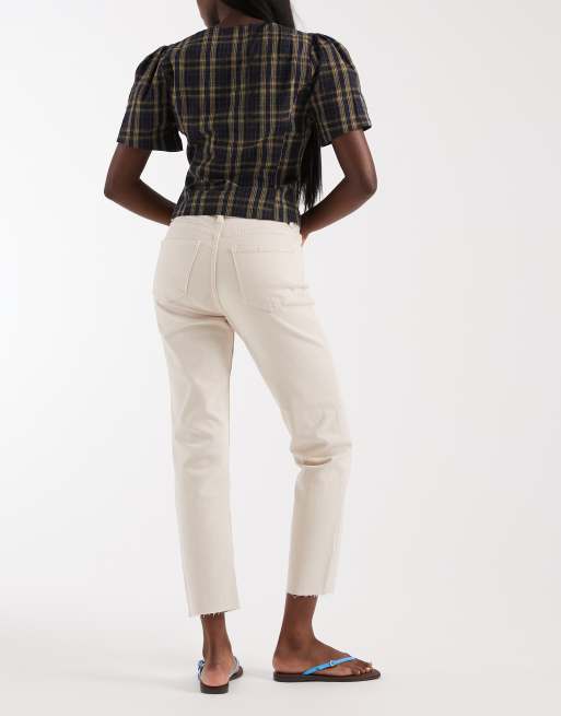 ONLY Emily high waisted straight leg jeans in ecru  , 2 of 5