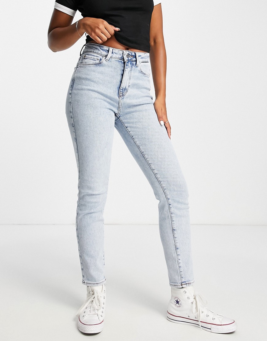 Only Emily high waisted straight leg jeans in light blue wash