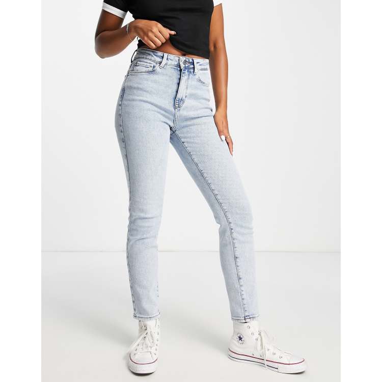 ONLY Emily high waisted straight leg jeans in light blue wash