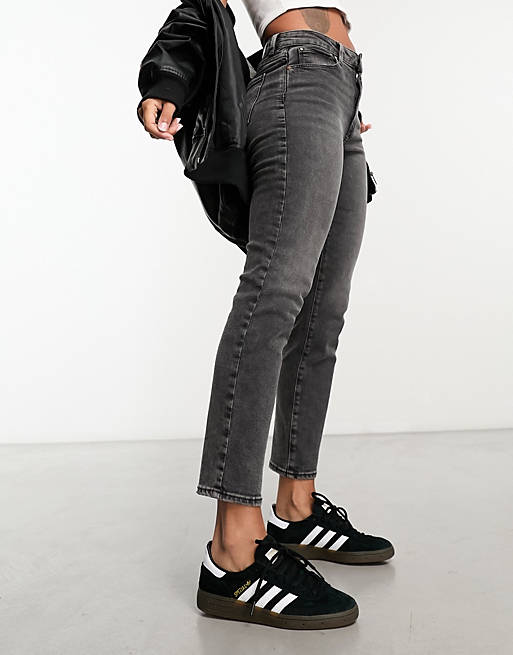 Only Emily high waisted straight leg jeans in washed grey	