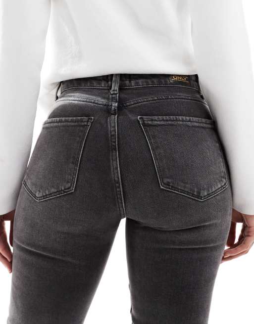 ONLY Dark Grey Stretch High Waist Straight Leg Jeans