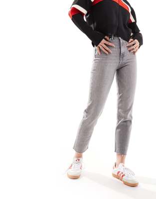 Only - Emily - Jean droit taille haute à ourlets bruts - Gris