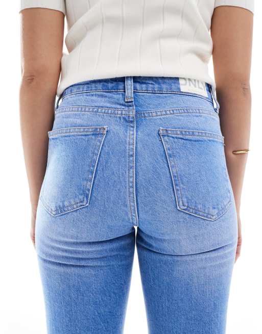 ONLY - Emily - Jeans dritti a vita alta azzurri con dettagli leggermente invecchiati, 4 di 5