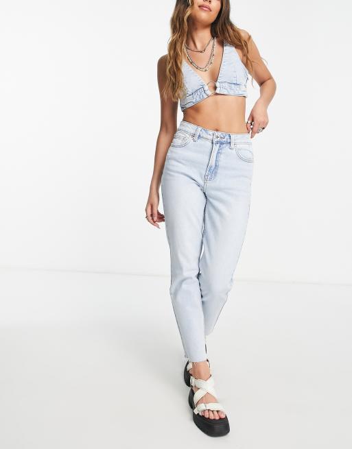 Only – Emily – Jeans mit hohem Bund und geradem Bein in Hellblau in Used-Optik, 3 von 4