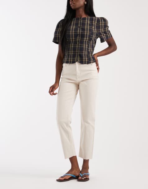 ONLY Emily high waisted straight leg jeans in ecru  