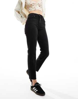 Only - Emily - Knöchellange Jeans mit hohem Bund und geradem Bein in verwaschenem Schwarz