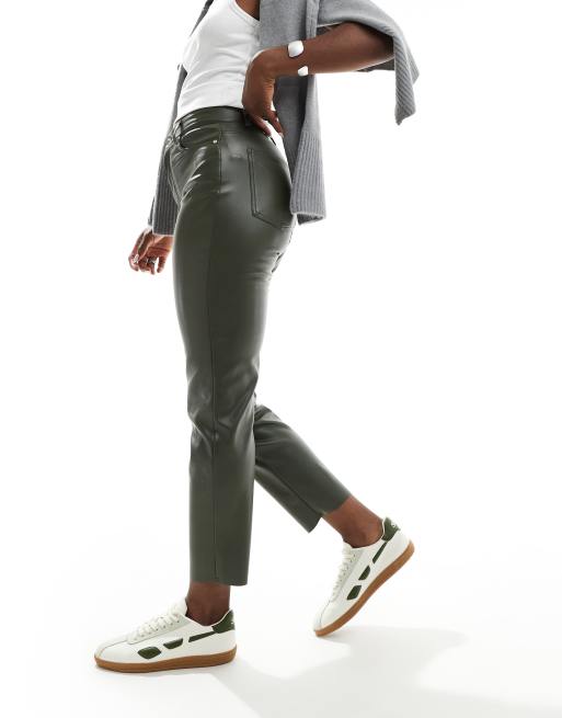 ONLY - Emily - Pantaloni verde scuro a vita alta in pelle sintetica , 2 di 5