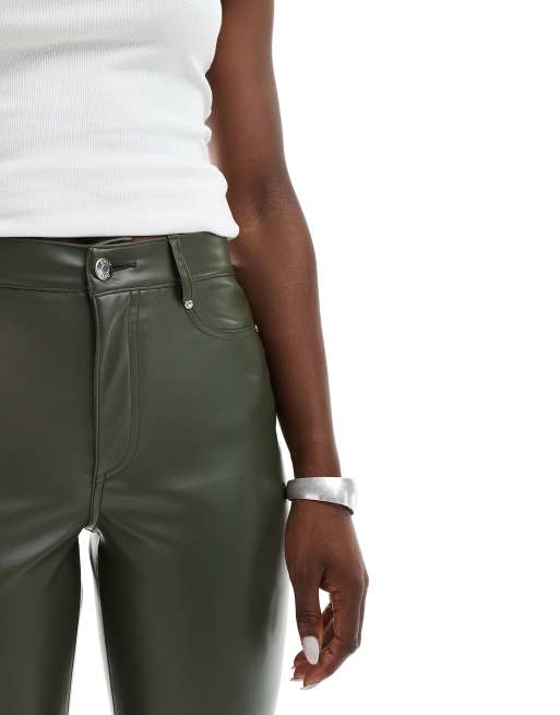 ONLY - Emily - Pantaloni verde scuro a vita alta in pelle sintetica , 4 di 5