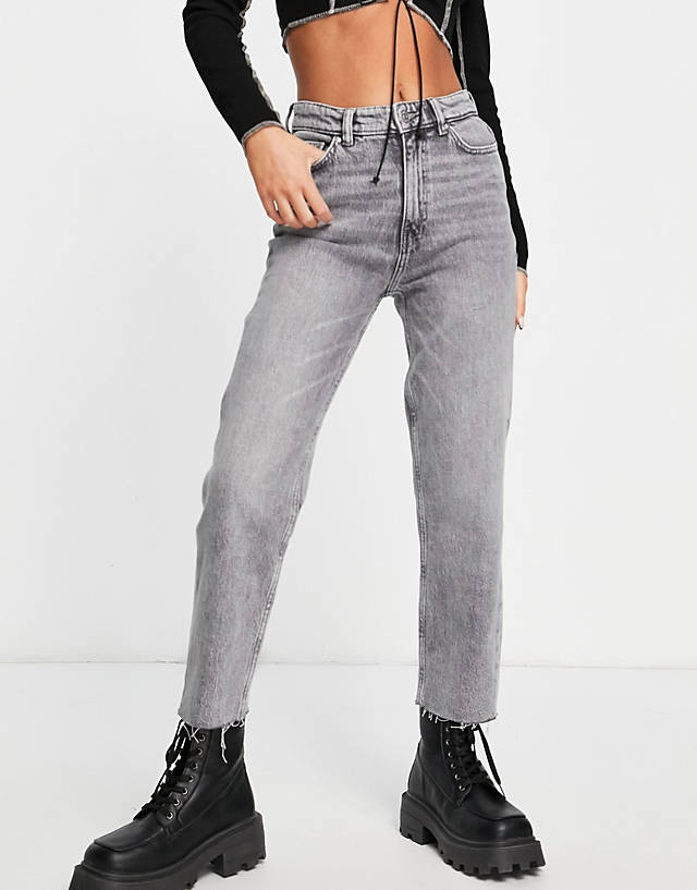 ONLY - emily raw hem straight leg jeans in grey