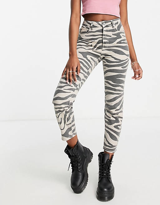 Only Emily straight leg jeans in zebra print