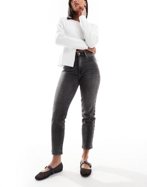 ONLY Emily high waisted straight leg jeans in washed grey 