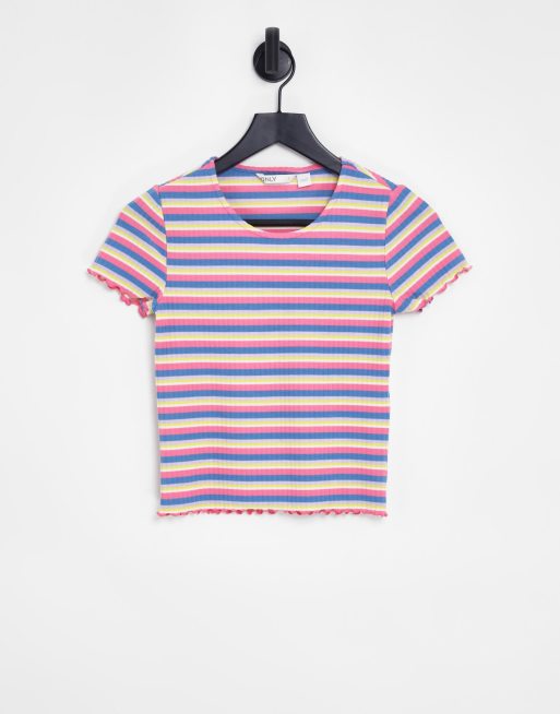 Only Emma Stripe T Shirt In Pink Asos