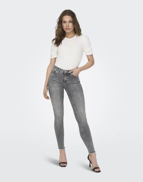 ONLY – Enge Jeans aus Denim in Grau - view 1