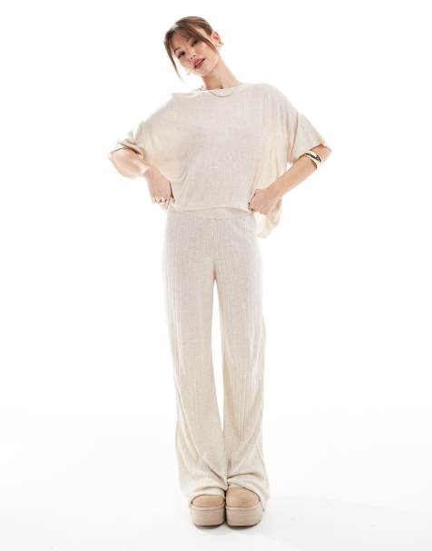 ONLY - Ensemble avec top et pantalon ample en maille légère - Taupe - view 1