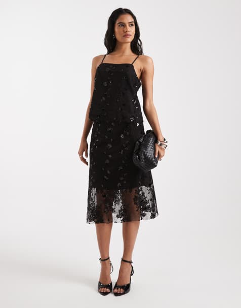 Only - Ensemble jupe mi-longue et top à sequins - Noir - view 1