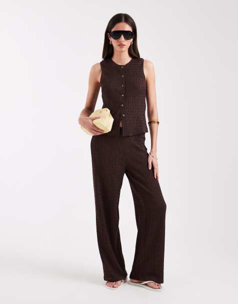 ONLY - Ensemble pantalon et top en crépon - Marron - view 1