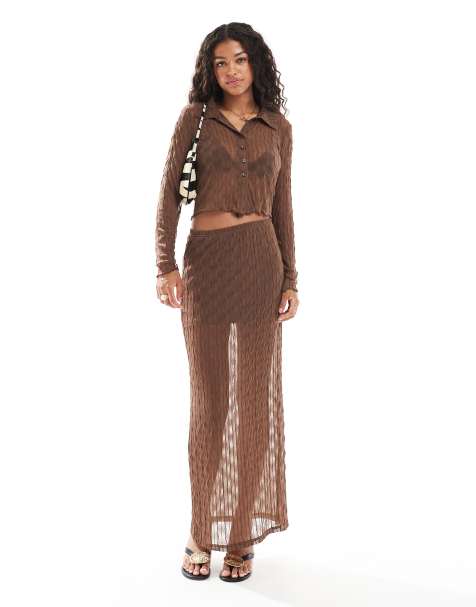 ONLY - Ensemble polo texturé et jupe - Marron - view 1