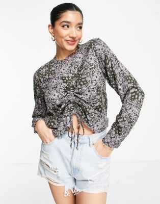 Only Erin ruched top in floral print - ASOS Price Checker