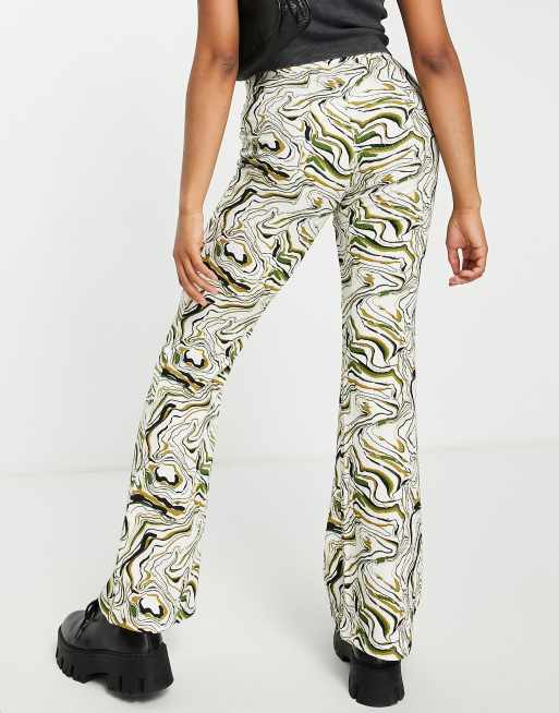 Only exclusive 70s flared trouser in green marble print | ASOS