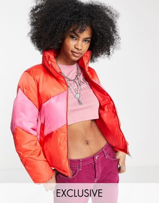 Only exclusive colour block padded jacket in bright red - ASOS Price Checker