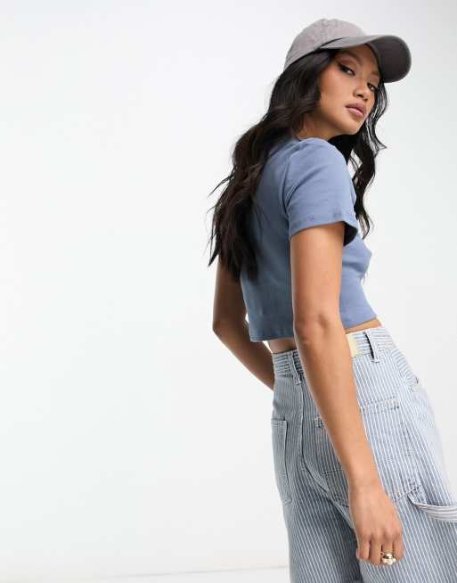 Only exclusive cropped fitted tshirt in blue ASOS